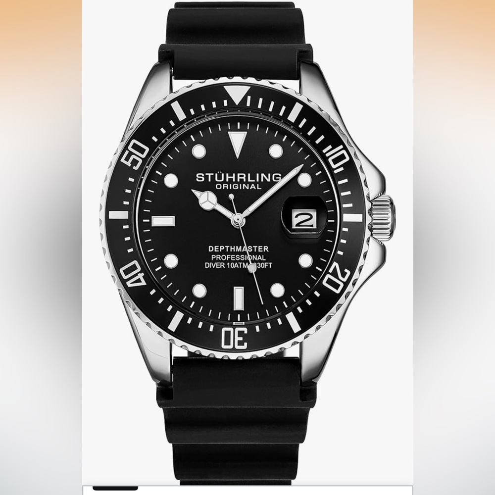 Stuhrling Original Black and Silver Dive Watch